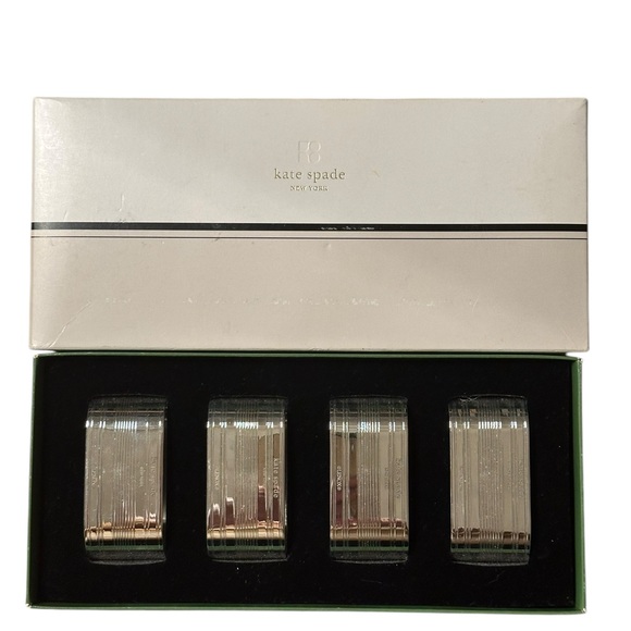 Kate Spade New York Lennox Library Stripe Silver Plate Napkin Rings—Set of 4 - Picture 1 of 9